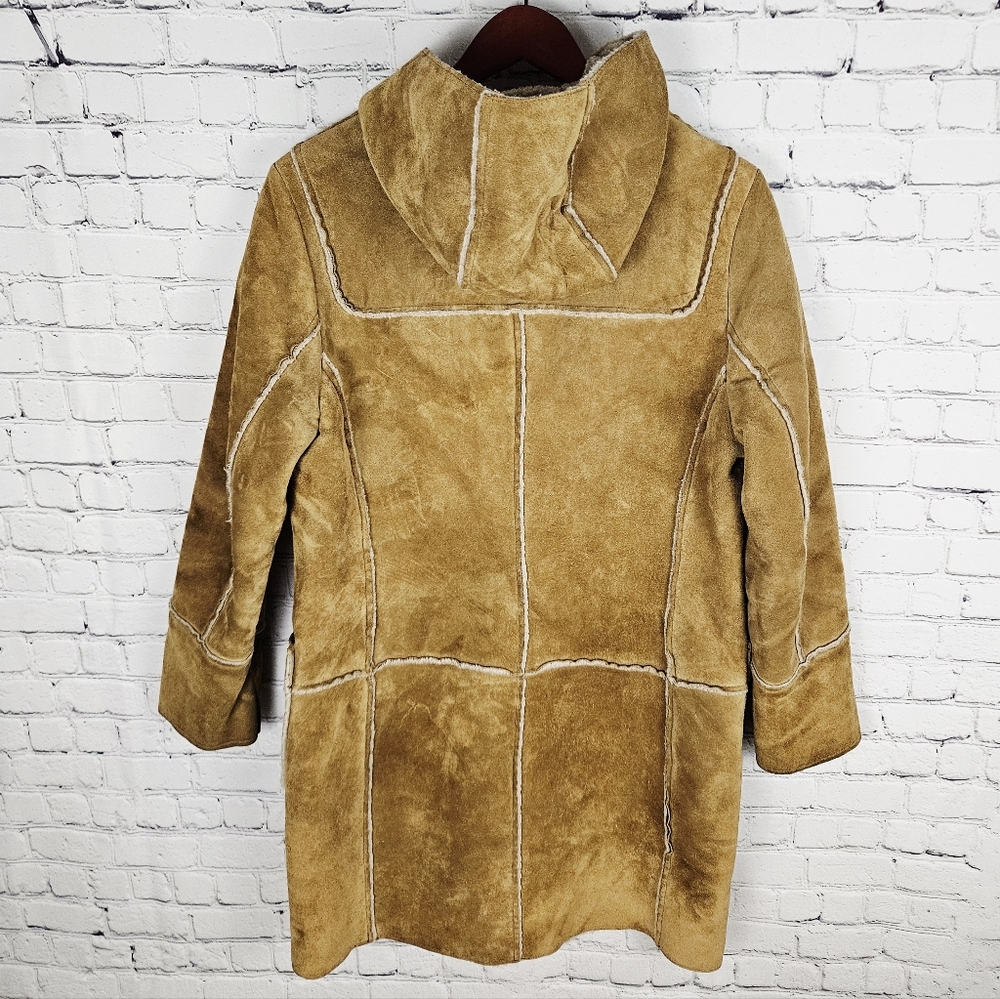 GAP | vintage Y2K calf suede leather hooded button-up coat jacket - Picture 4 of 8